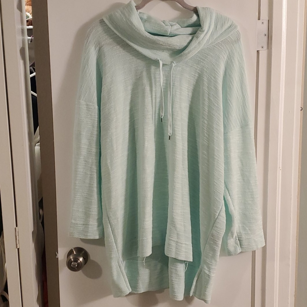Light blue cowl neck high low pullover sweater